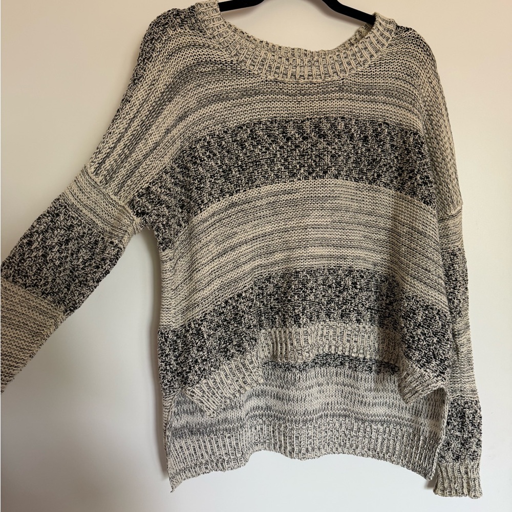 BP Black and Cream Crew Neck Sweater with Textured Stripes